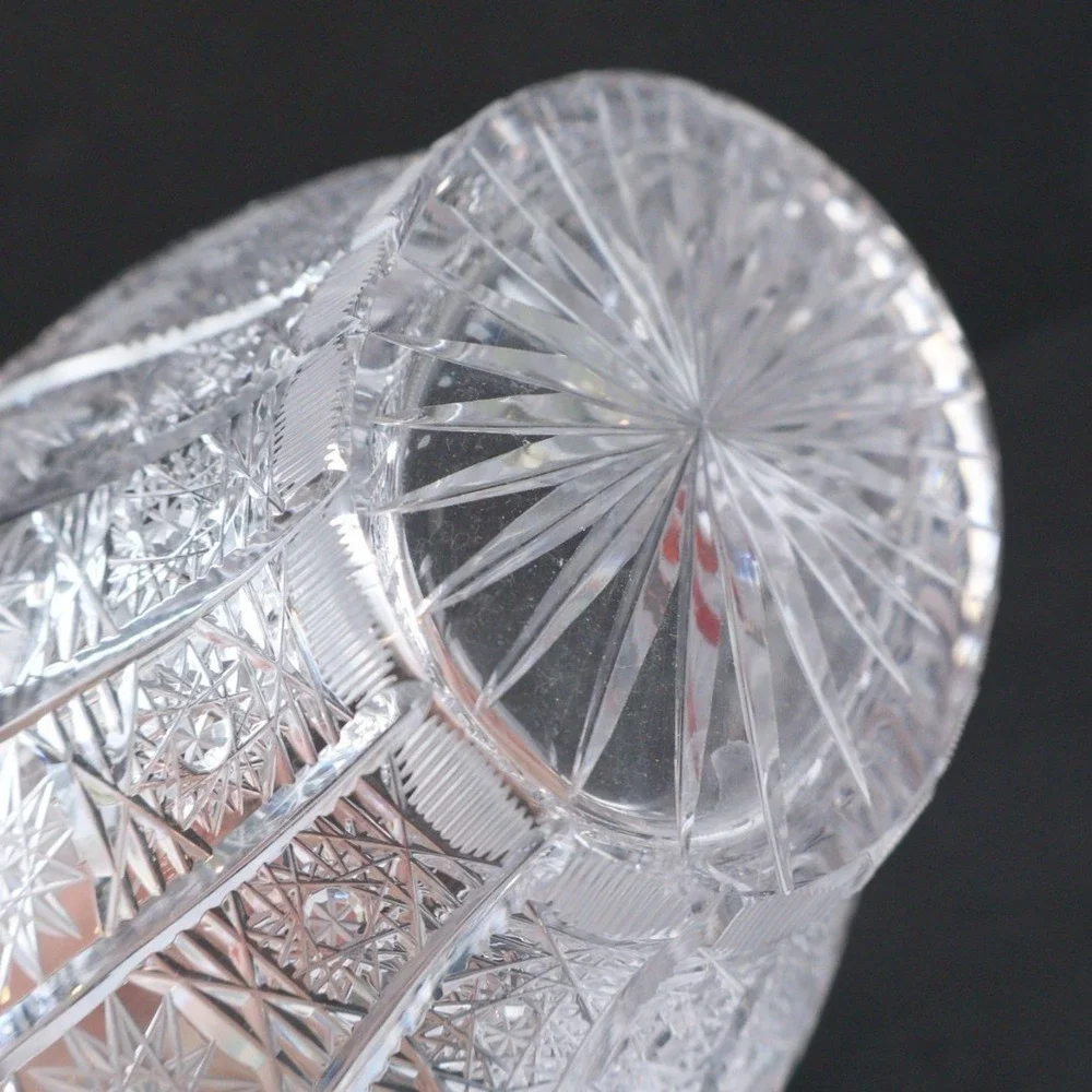 VTG Crystal Oval Basket Clear Glass Dish Bowl Handle Queens Lace Design